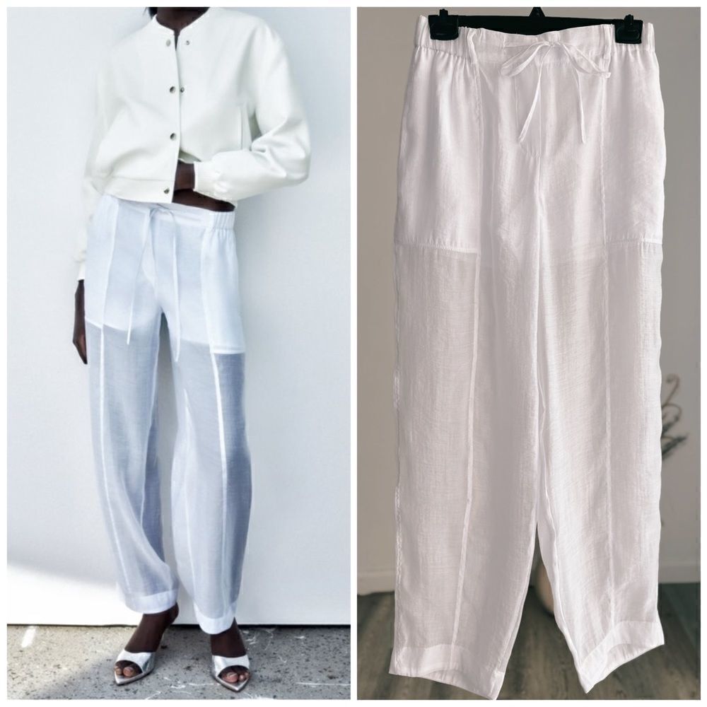 Zara Mixed Organza Pants White - Picture 2 of 4